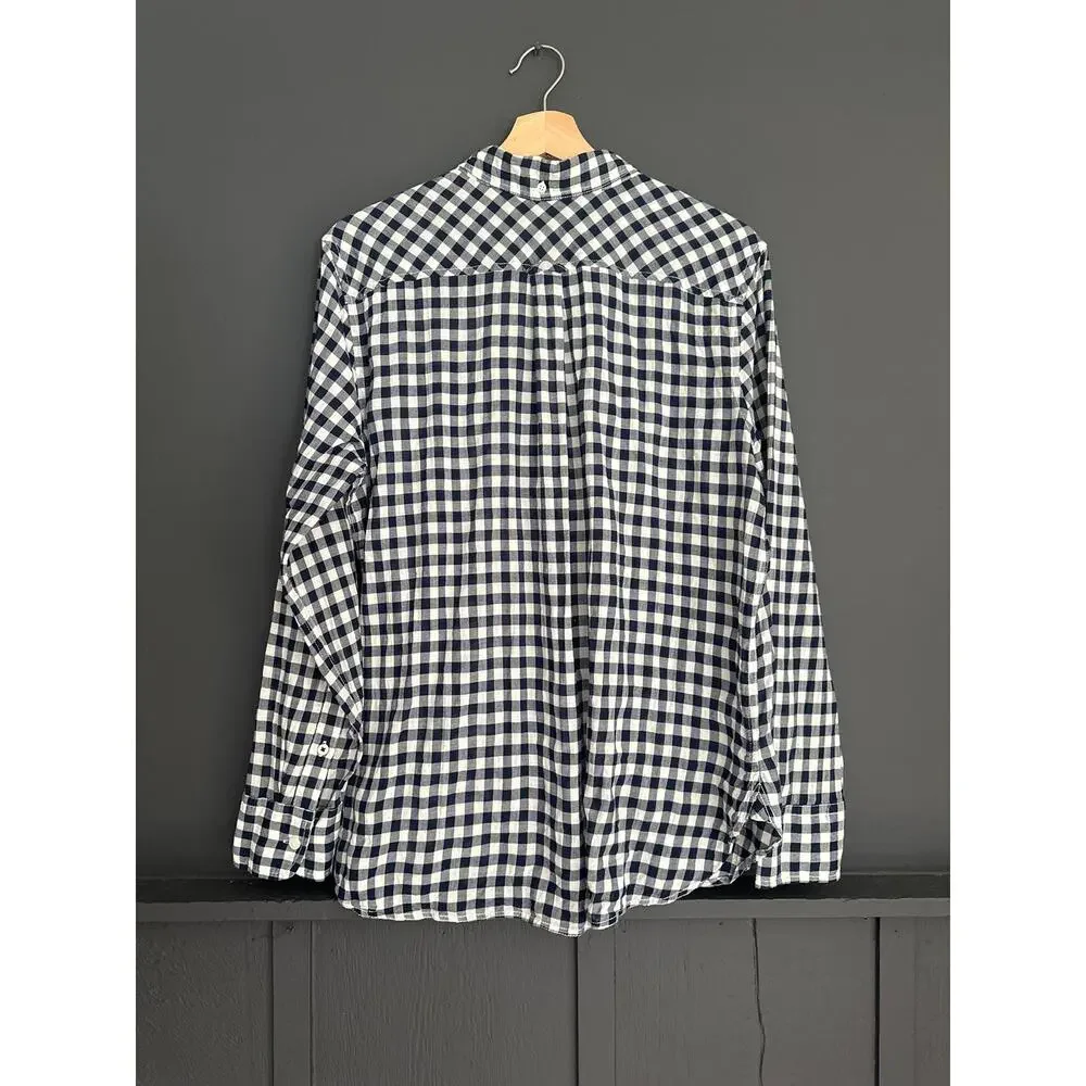 J. Crew Classic Fit Button Down Shirt in Crinkle Gingham Navy White Size 12